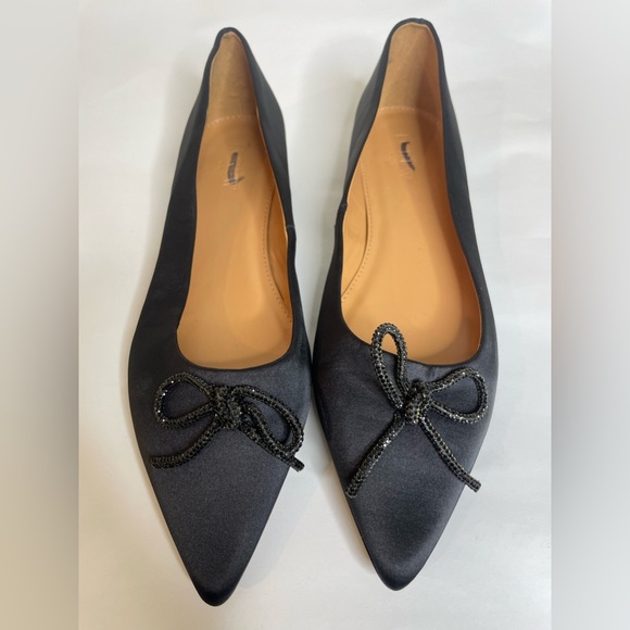 J.CREW Factory Satin Flat Pointy-Toe Shoe with Bow Black  Sz 8 - Picture 2 of 8